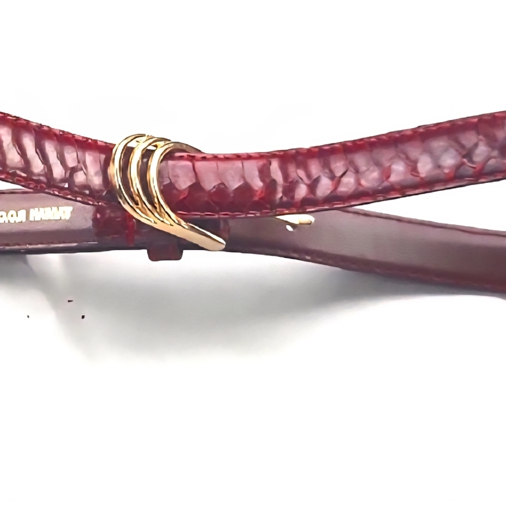 Women's Burgundy Textured Skinny Belt with Gold Accent